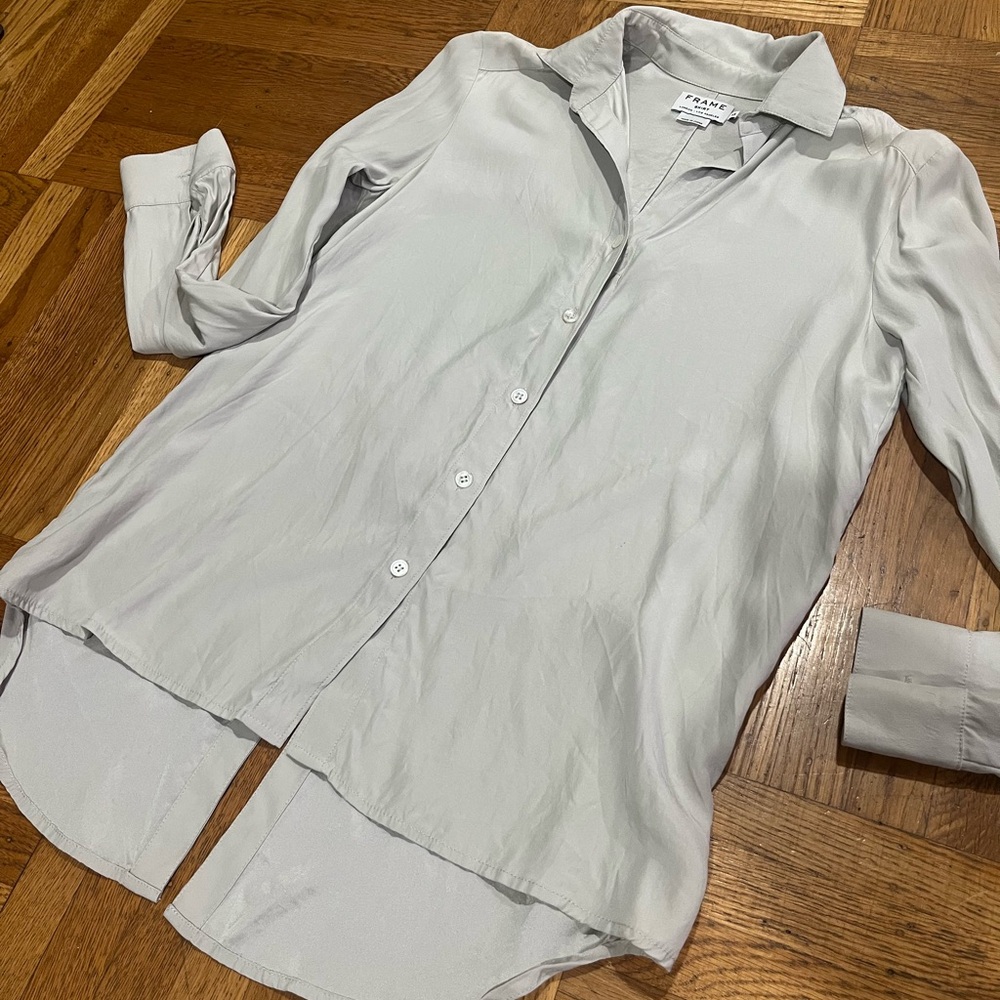 Frame Denim Silk Blouse Top Shirt Women’s Designer Gray XS